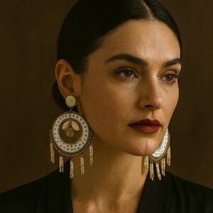 DEPPA GURMANI IVORY GOLD OVERSIZED GLASS BEADED STATEMENT EARRINGS